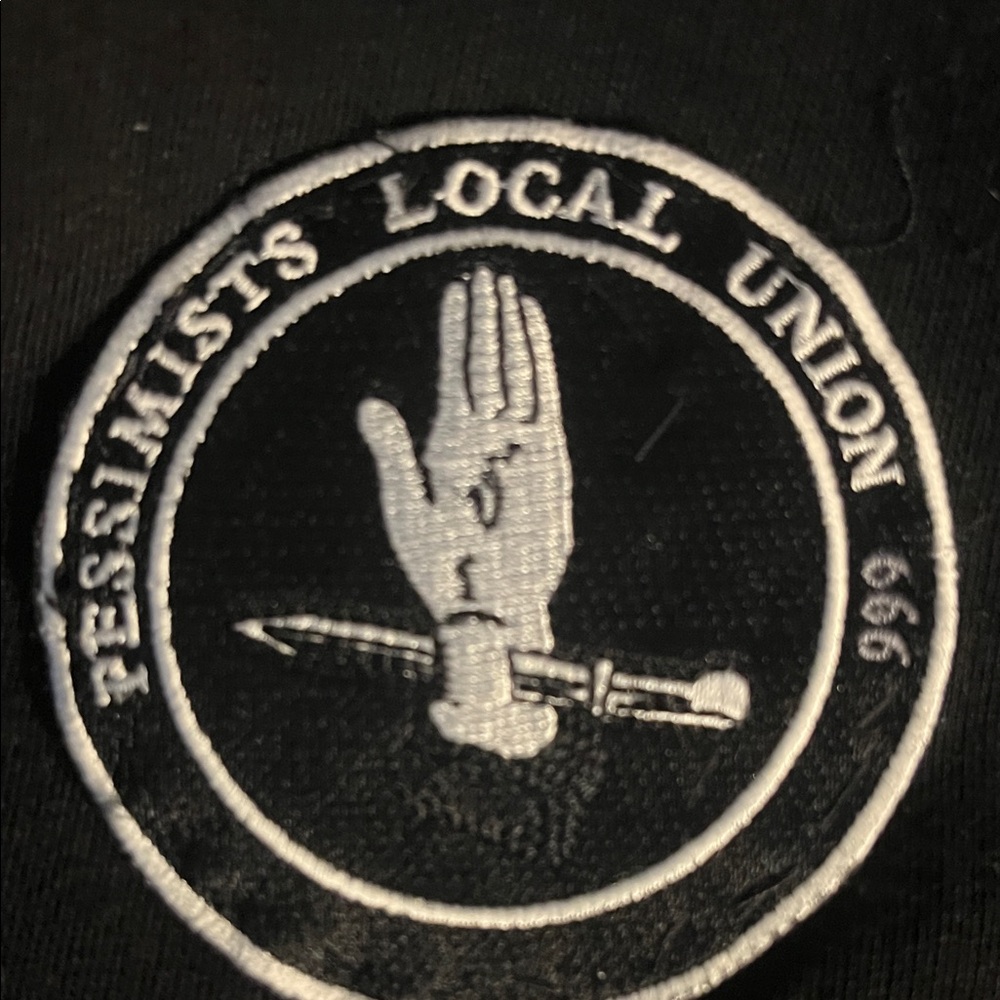 Divided Black Hooded Jacket with Patch PESSIMISTS LOCAL UNION 666 men’s large
